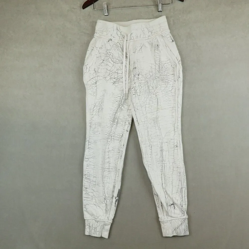 Lululemon Warm Down Jogger Pants Thread Dye White Black Size 2 Cotton Terry